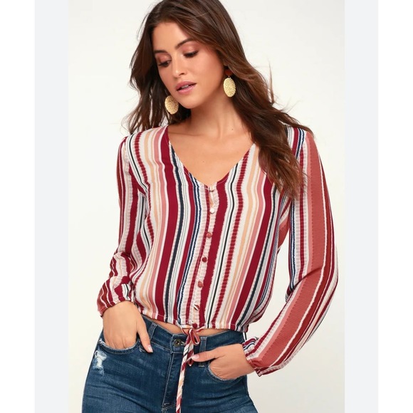 Lulu’s Striped Cropped Long Sleeve lightweight size Small - Picture 1 of 6